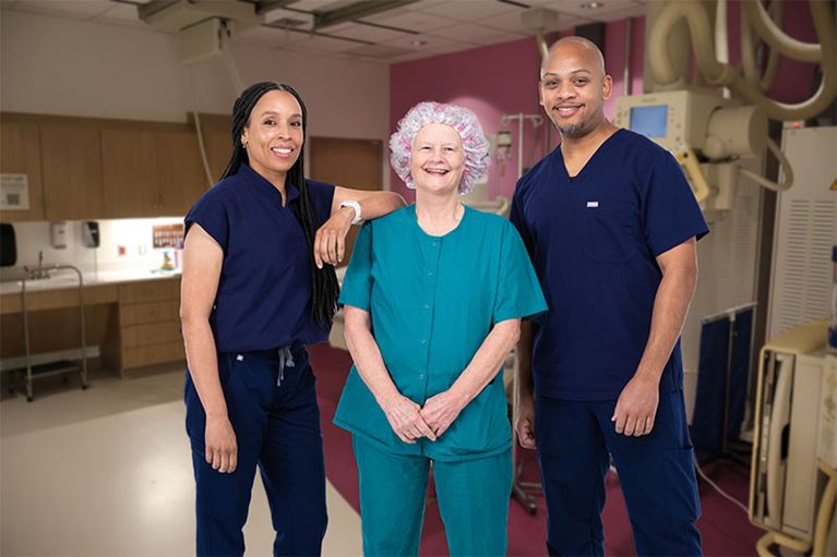 Male and female healthcare workers.