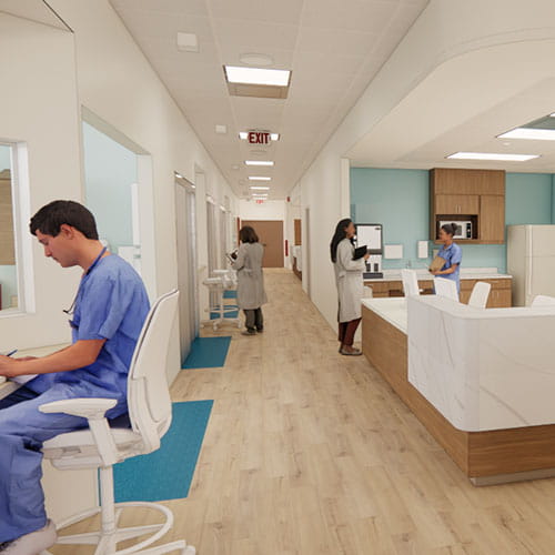 Rendering of PCRU nursing station.