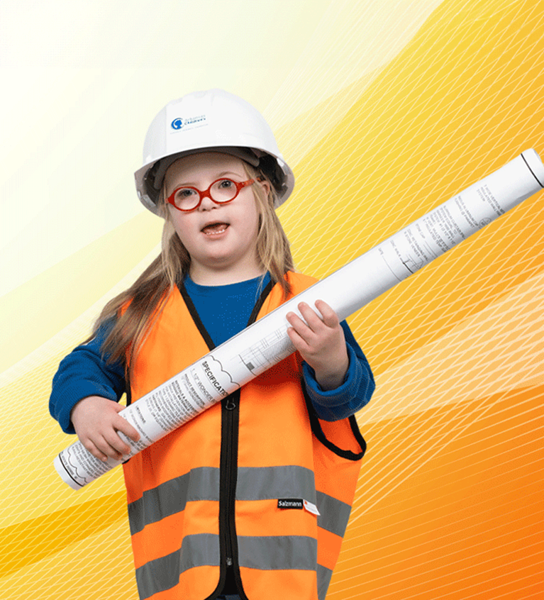 Girl wearing construction gear
