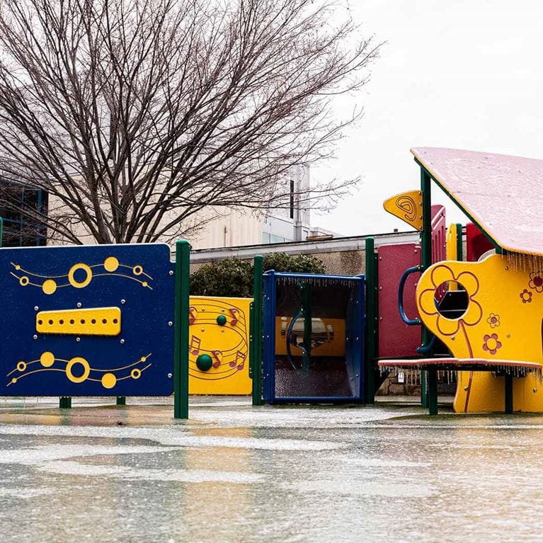 Icy playground equipment