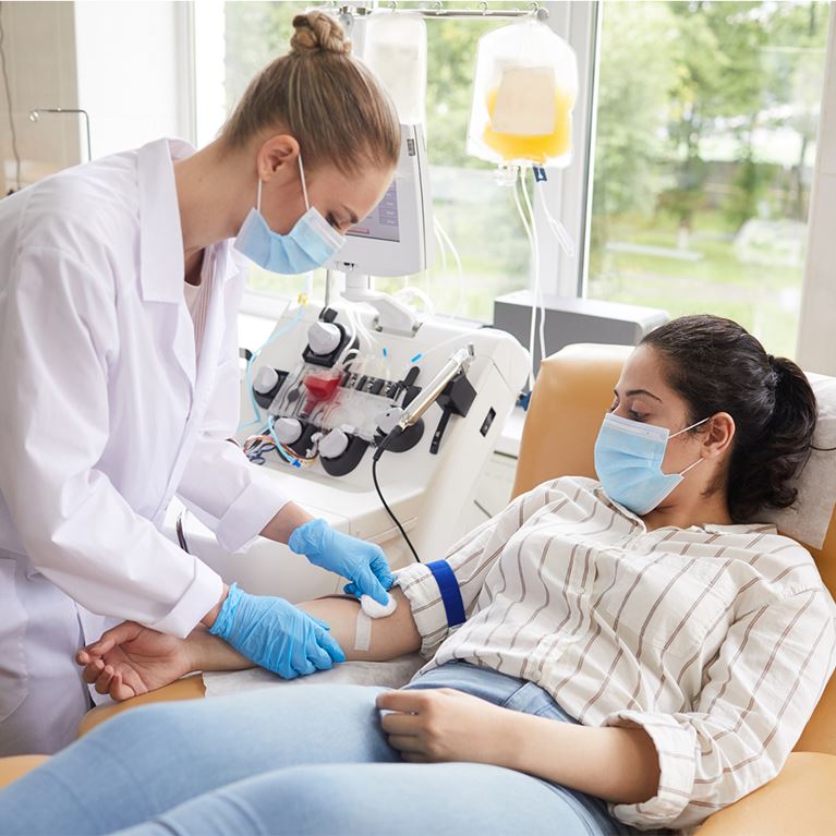 Person giving blood. 